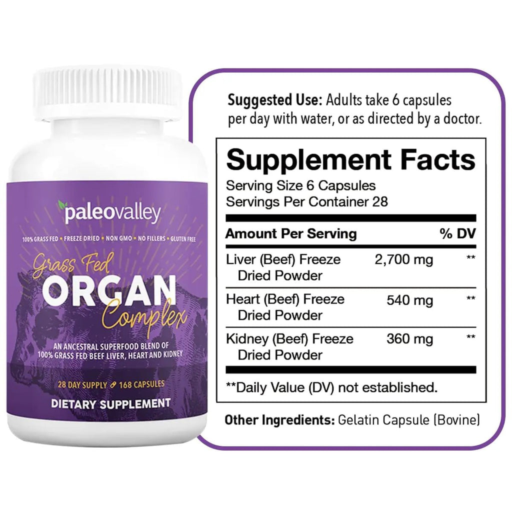 Paleovalley Grass Fed Beef Organ Complex - Freeze-Dried Beef Liver, Heart, and Kidney Blend, 1 Bottle - TrustMedUSA