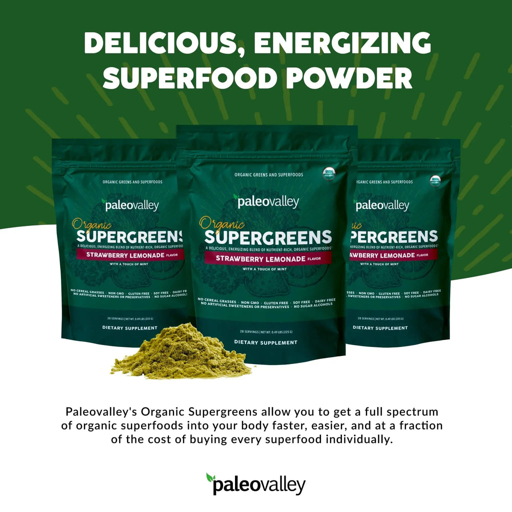 Paleovalley Organic Supergreens - Organic Greens Powder Superfood for Immune Support - Paleo Green Powder Blend - 28 Servings - 23 Superfoods - Gluten Free, No Cereal Grasses, Soy or Grain - TrustMedUSA