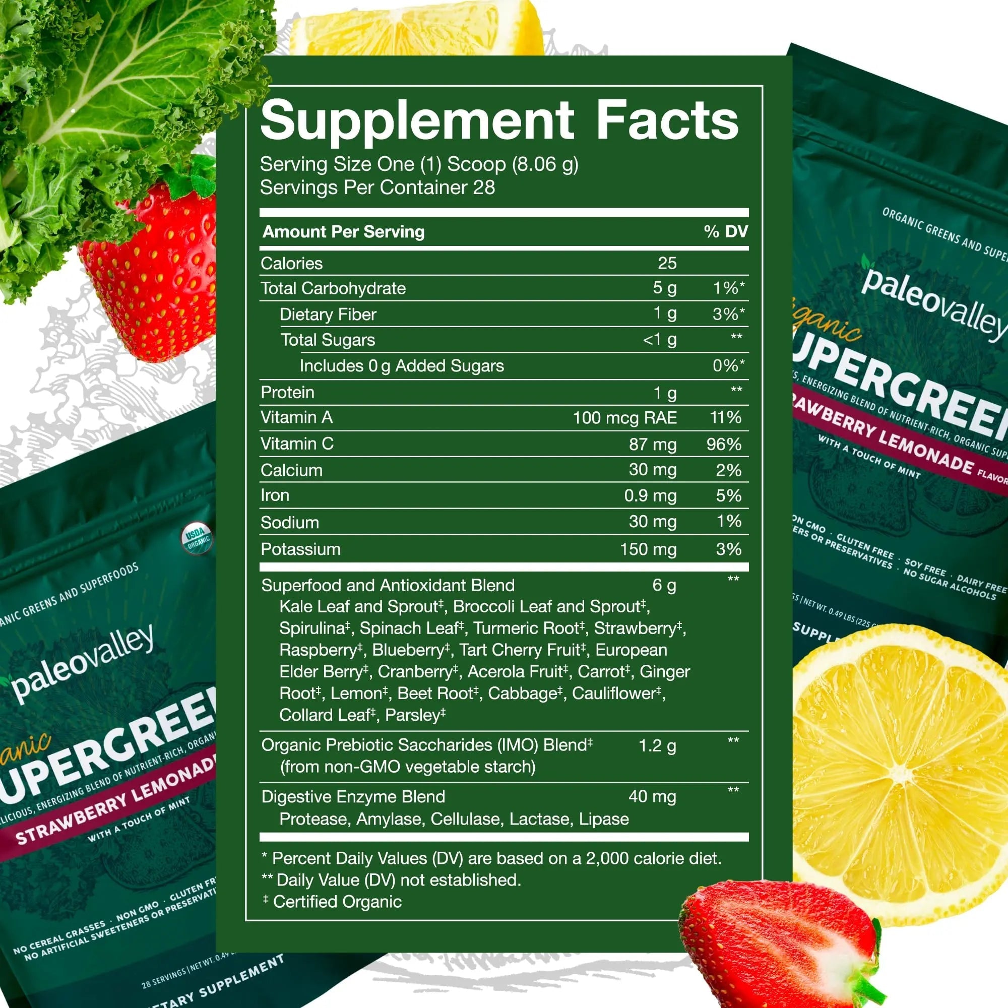 Paleovalley Organic Supergreens - Organic Greens Powder Superfood for Immune Support - Paleo Green Powder Blend - 28 Servings - 23 Superfoods - Gluten Free, No Cereal Grasses, Soy or Grain - TrustMedUSA