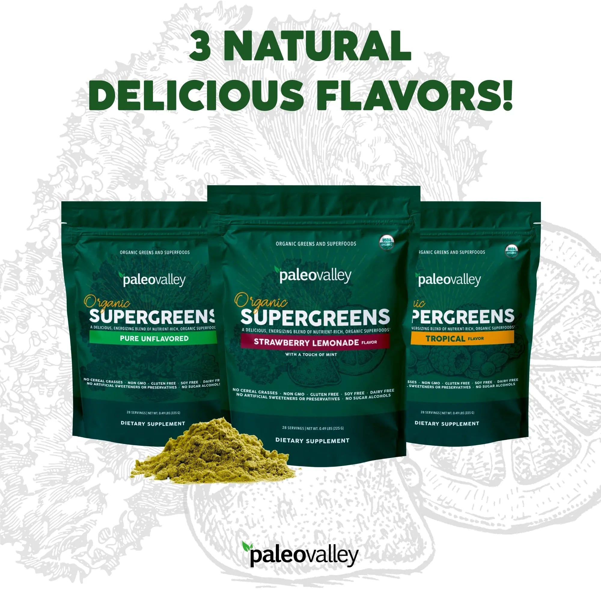 Paleovalley Organic Supergreens - Organic Greens Powder Superfood for Immune Support - Paleo Green Powder Blend - 28 Servings - 23 Superfoods - Gluten Free, No Cereal Grasses, Soy or Grain - TrustMedUSA