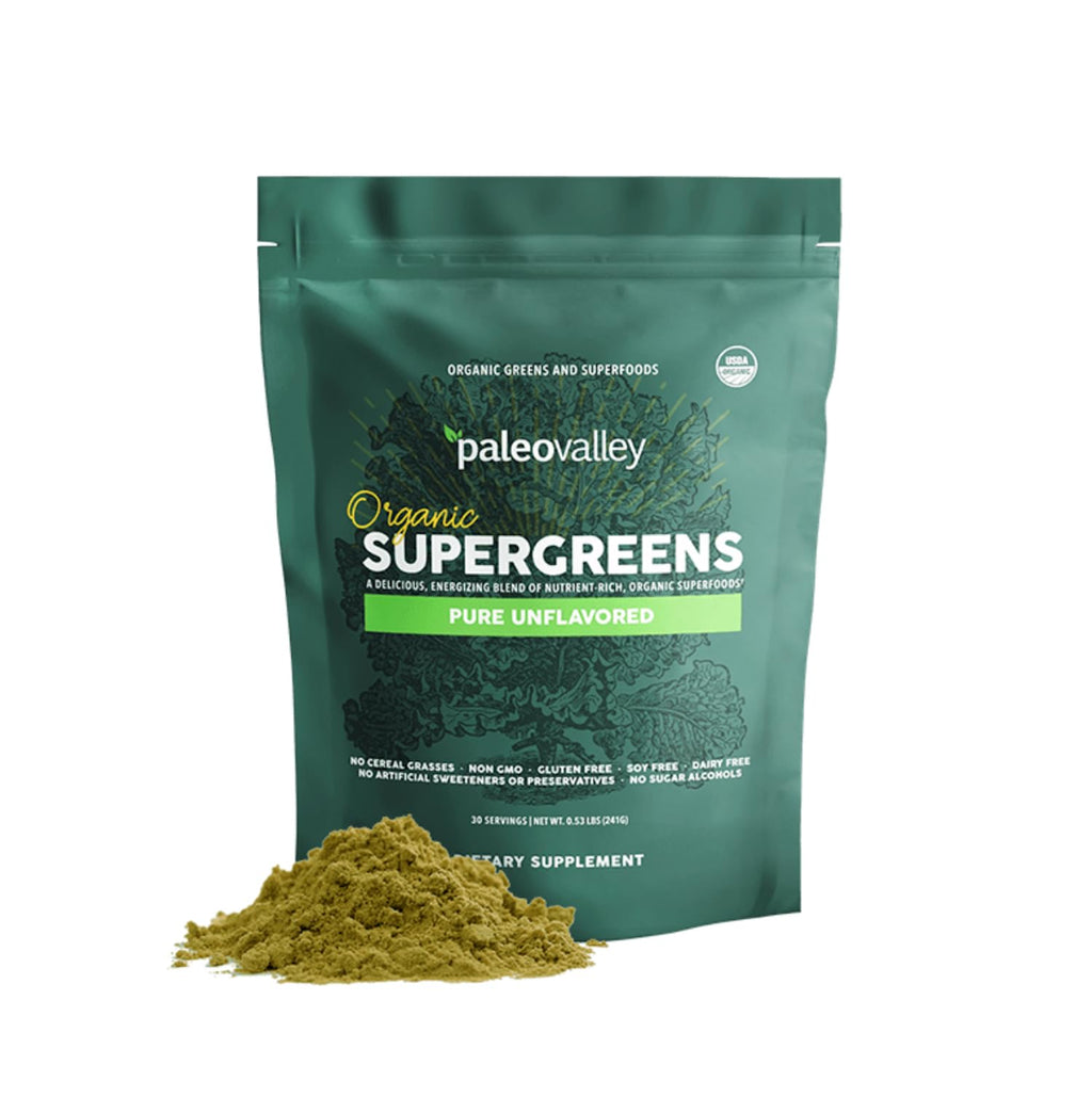 Paleovalley Organic Supergreens Powder - 23 Superfoods with Prebiotic Fiber for Energy and Immunity Support - No Cereal Grasses for Maximum Absorption - Pure Unflavored, 30 Servings - TrustMedUSA