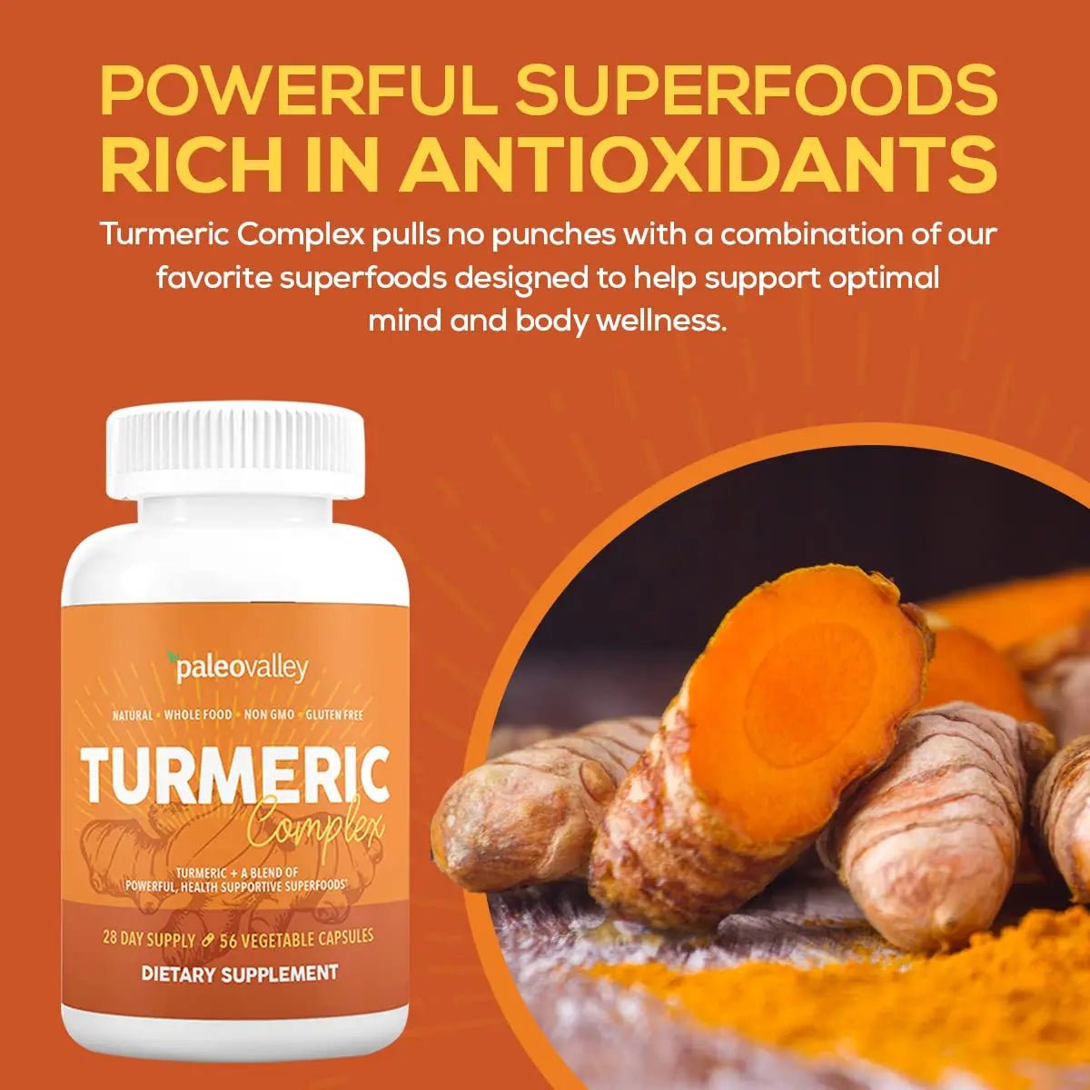Paleovalley - Organic Turmeric Complex - Full Spectrum Organic Turmeric with Health-Supportive Superfoods - 56 Vegetarian Capsules - Support Joints, Immunity, Brain and Heart Health - TrustMedUSA