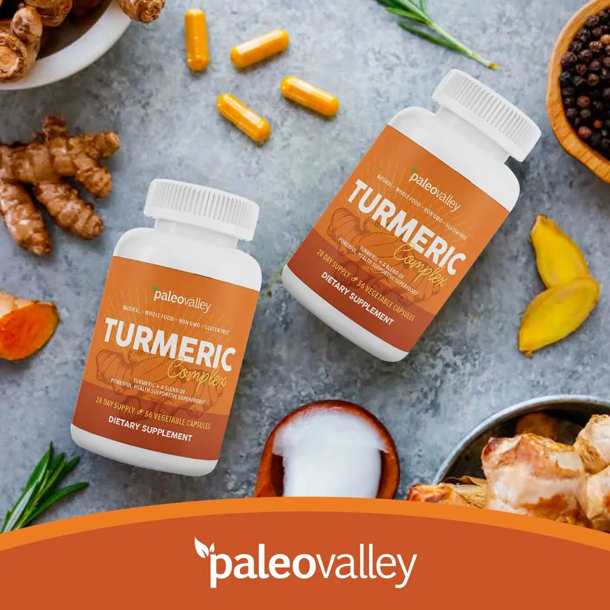 Paleovalley - Organic Turmeric Complex - Full Spectrum Organic Turmeric with Health-Supportive Superfoods - 56 Vegetarian Capsules - Support Joints, Immunity, Brain and Heart Health - TrustMedUSA