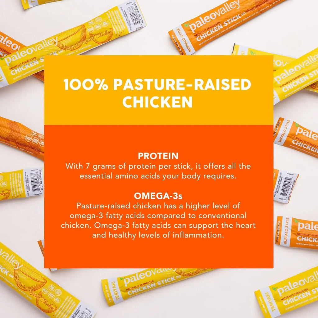 Paleovalley Pasture-Raised Chicken Sticks – 10 Pack – 7g Protein per Stick – Keto-Friendly, Paleo, Gluten-Free, Nitrate-Free – On-the-Go Snack (10 Pack, Buffalo) - TrustMedUSA