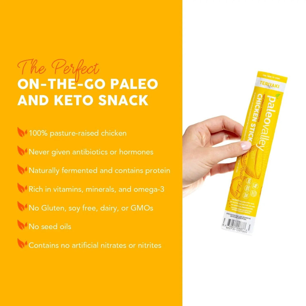 Paleovalley Pasture-Raised Chicken Sticks – 10 Pack – 7g Protein per Stick – Keto-Friendly, Paleo, Gluten-Free, Nitrate-Free – On-the-Go Snack (10 Pack, Teriyaki) - TrustMedUSA