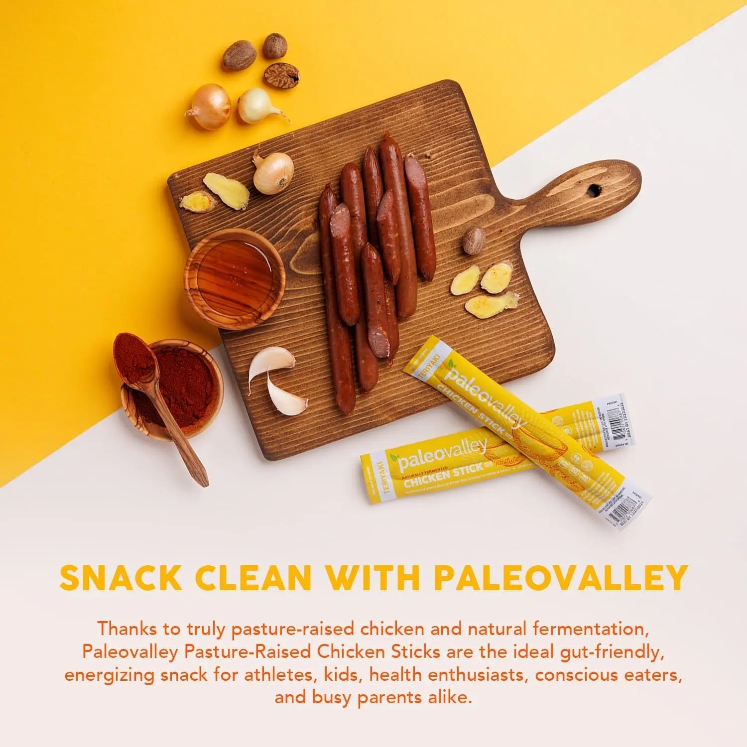 Paleovalley Pasture-Raised Chicken Sticks – 10 Pack – 7g Protein per Stick – Keto-Friendly, Paleo, Gluten-Free, Nitrate-Free – On-the-Go Snack (10 Pack, Teriyaki) - TrustMedUSA