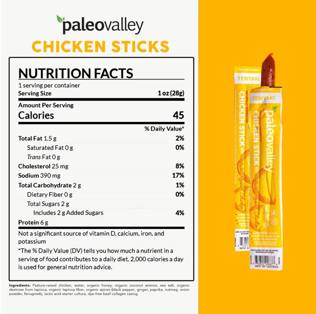 Paleovalley Pasture-Raised Chicken Sticks – 10 Pack – 7g Protein per Stick – Keto-Friendly, Paleo, Gluten-Free, Nitrate-Free – On-the-Go Snack (10 Pack, Teriyaki) - TrustMedUSA
