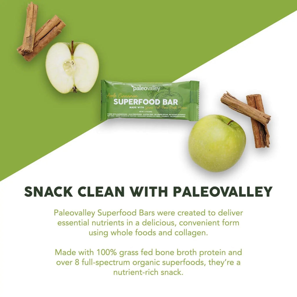 Paleovalley Superfood Bars – Apple Cinnamon– 10 Pack – 9g Protein per Bar – Gluten-Free, Grain-Free, Paleo, Non-GMO – On-the-Go Snack - TrustMedUSA