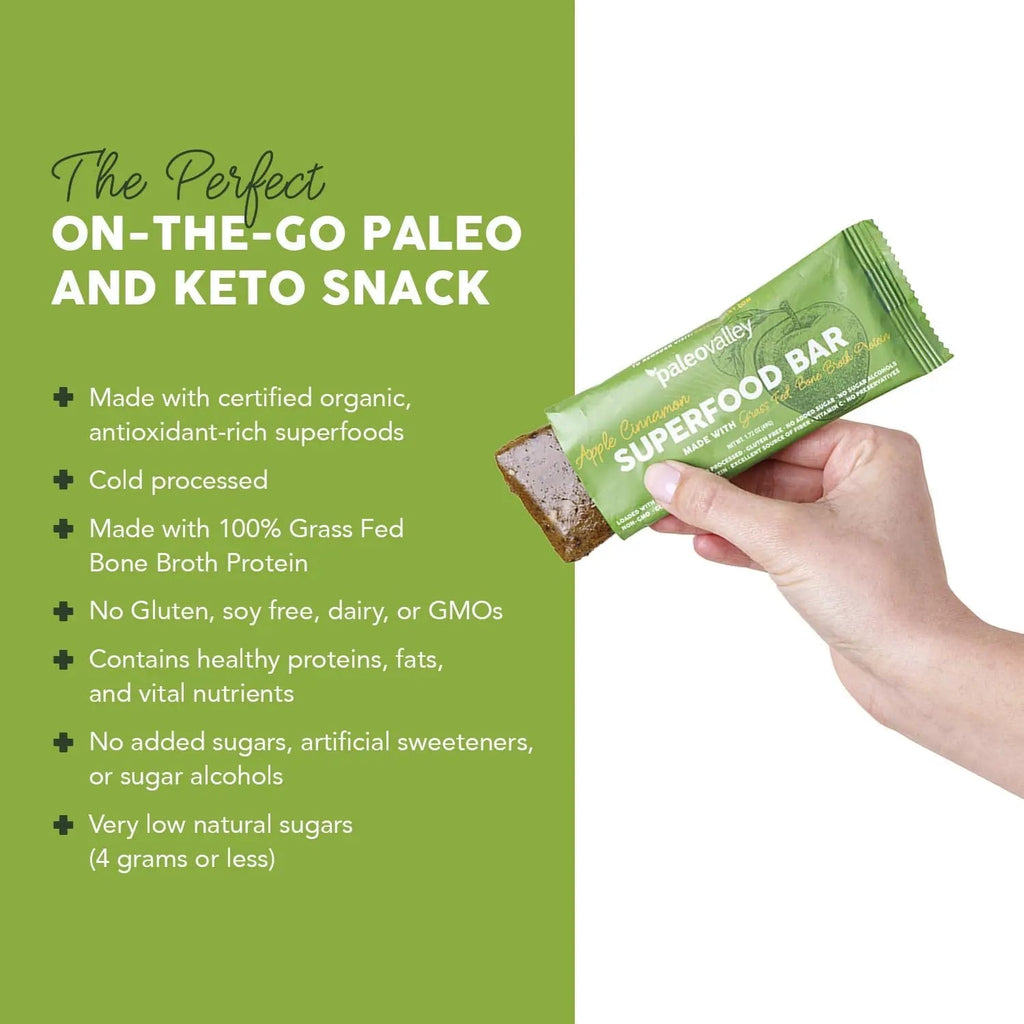 Paleovalley Superfood Bars – Apple Cinnamon– 10 Pack – 9g Protein per Bar – Gluten-Free, Grain-Free, Paleo, Non-GMO – On-the-Go Snack - TrustMedUSA