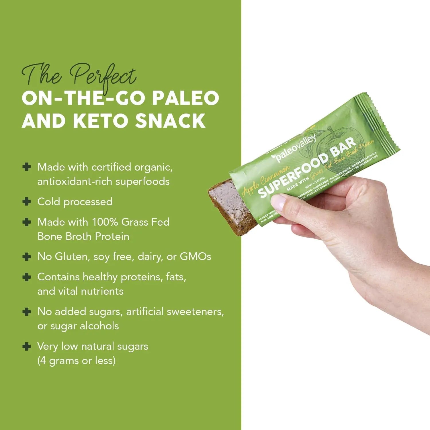 Paleovalley Superfood Bars – Apple Cinnamon– 10 Pack – 9g Protein per Bar – Gluten-Free, Grain-Free, Paleo, Non-GMO – On-the-Go Snack - TrustMedUSA