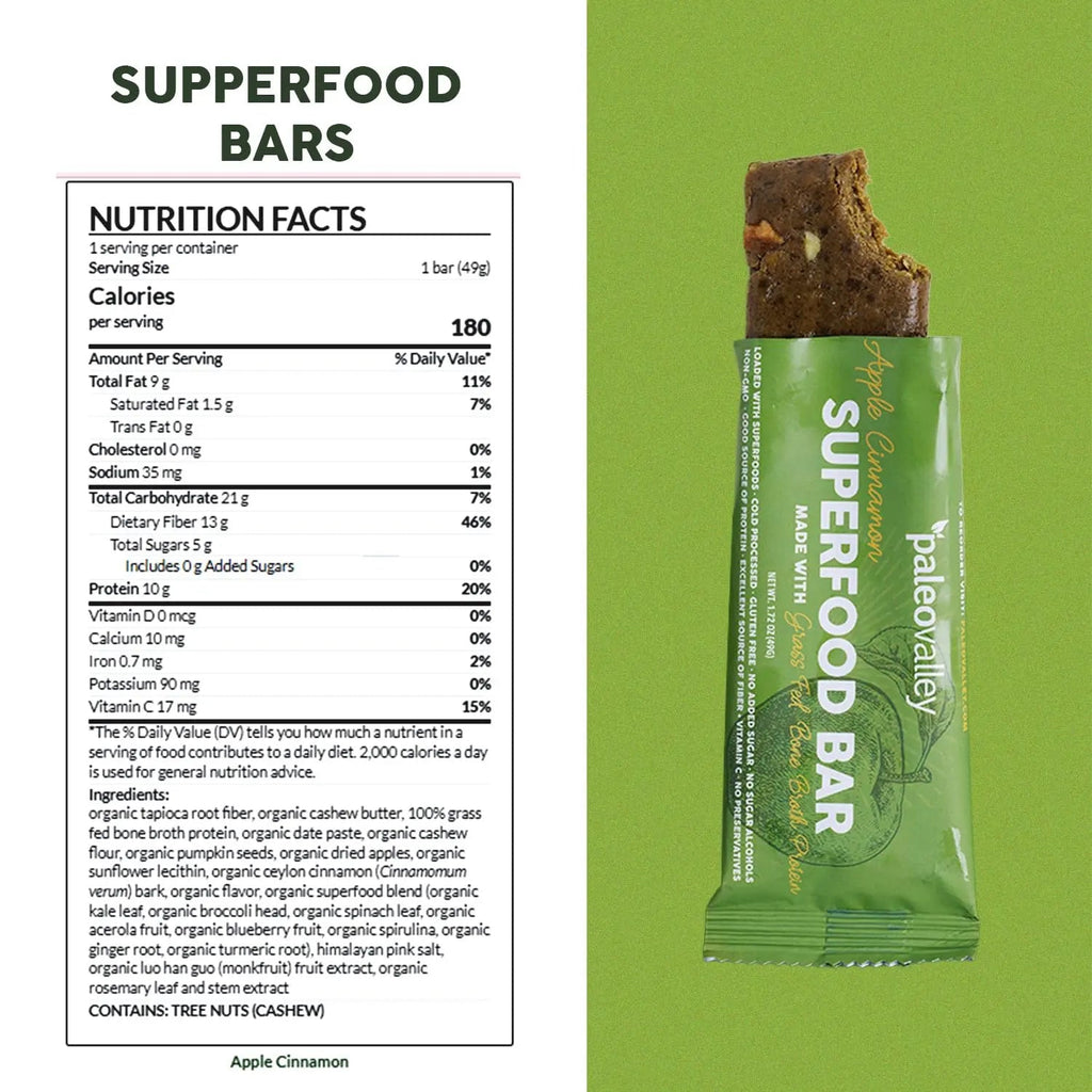 Paleovalley Superfood Bars – Apple Cinnamon– 10 Pack – 9g Protein per Bar – Gluten-Free, Grain-Free, Paleo, Non-GMO – On-the-Go Snack - TrustMedUSA
