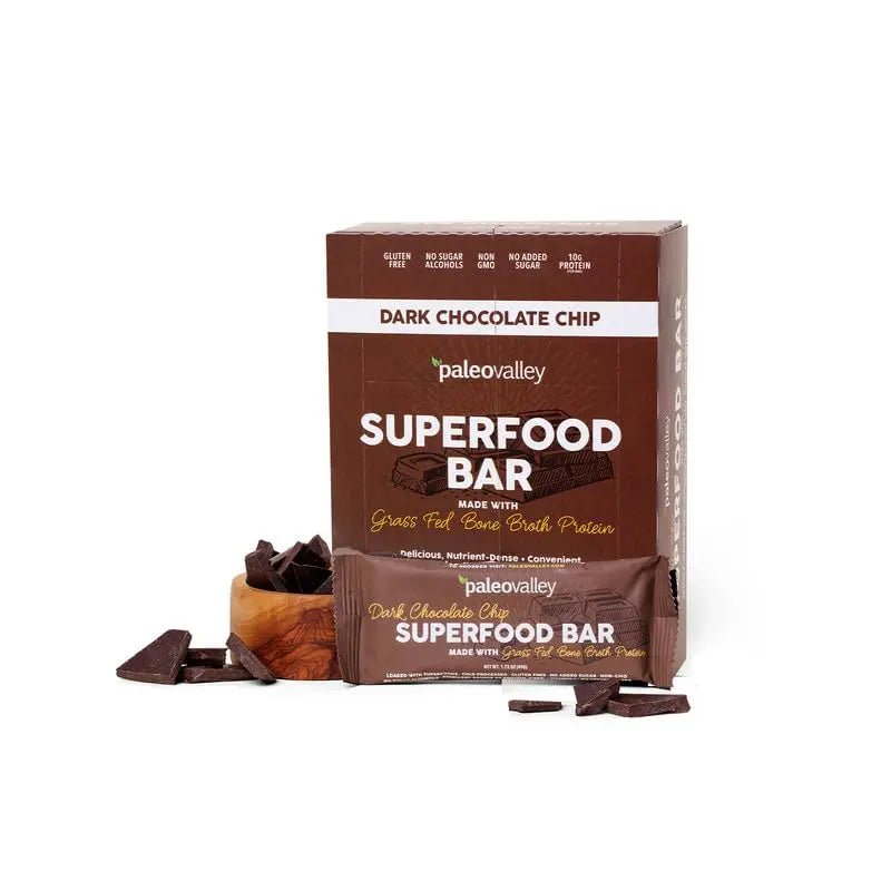 Paleovalley Superfood Bars – Dark Chocolate Chip– 10 Pack – 9g Protein per Bar – Gluten-Free, Grain-Free, Paleo, Non-GMO – On-the-Go Snack - TrustMedUSA