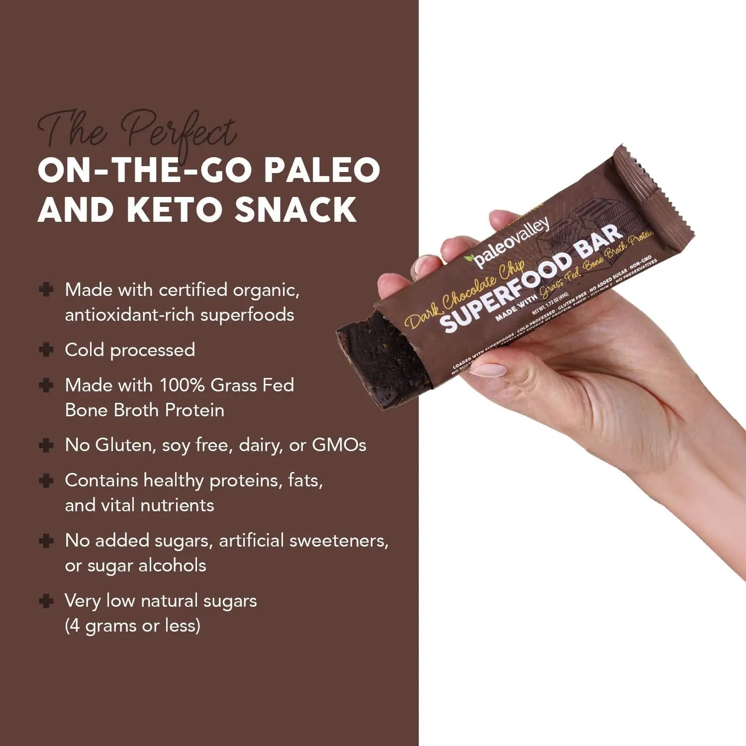 Paleovalley Superfood Bars – Dark Chocolate Chip– 10 Pack – 9g Protein per Bar – Gluten-Free, Grain-Free, Paleo, Non-GMO – On-the-Go Snack - TrustMedUSA