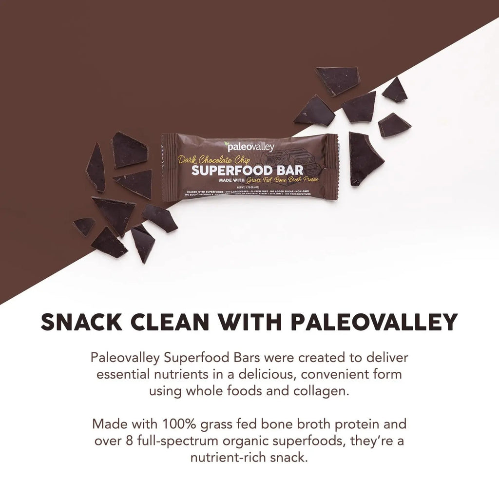 Paleovalley Superfood Bars – Dark Chocolate Chip– 10 Pack – 9g Protein per Bar – Gluten-Free, Grain-Free, Paleo, Non-GMO – On-the-Go Snack - TrustMedUSA