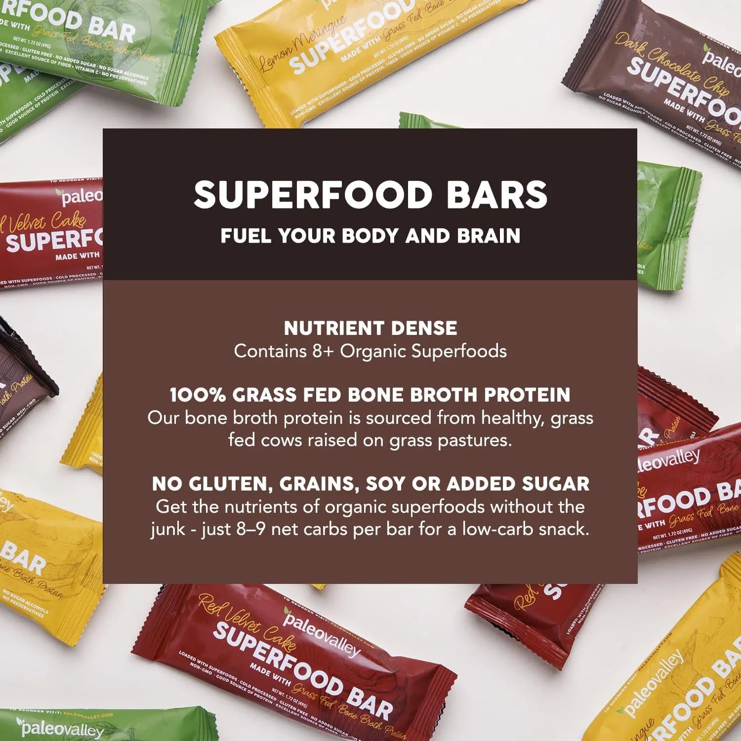 Paleovalley Superfood Bars – Dark Chocolate Chip– 10 Pack – 9g Protein per Bar – Gluten-Free, Grain-Free, Paleo, Non-GMO – On-the-Go Snack - TrustMedUSA