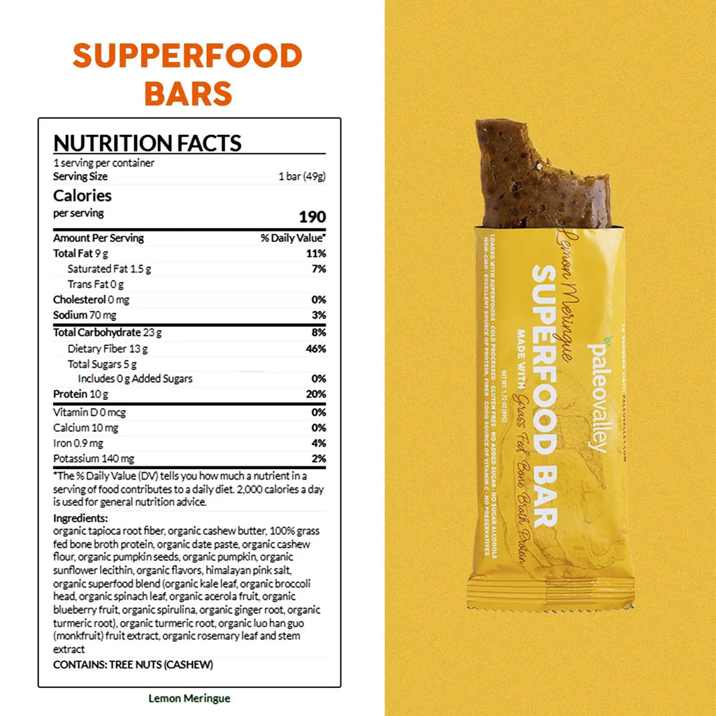 Paleovalley Superfood Bars – Lemon Meringue– 10 Pack – 9g Protein per Bar – Gluten-Free, Grain-Free, Paleo, Non-GMO – On-the-Go Snack - TrustMedUSA