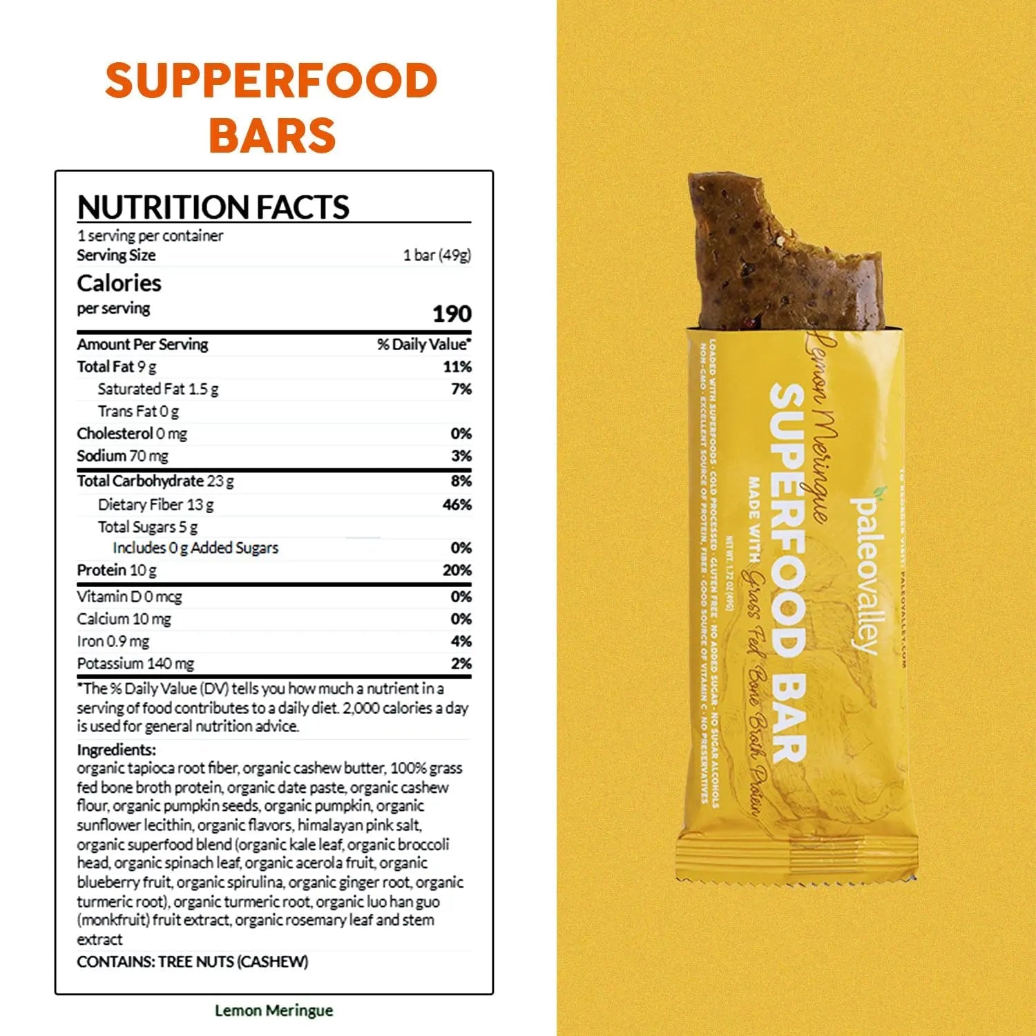 Paleovalley Superfood Bars – Lemon Meringue– 10 Pack – 9g Protein per Bar – Gluten-Free, Grain-Free, Paleo, Non-GMO – On-the-Go Snack - TrustMedUSA