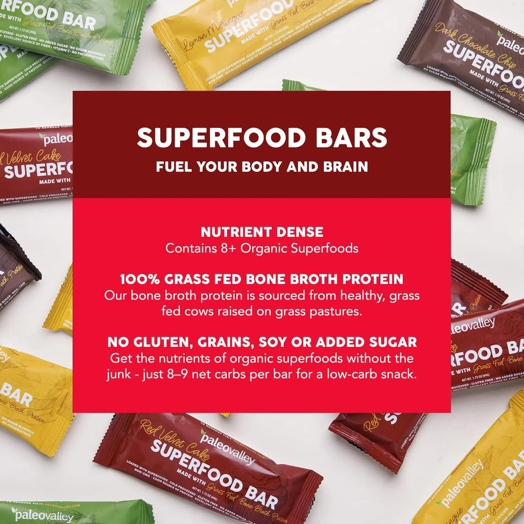 Paleovalley Superfood Bars – Red Velvet– 10 Pack – 9g Protein per Bar – Gluten-Free, Grain-Free, Paleo, Non-GMO – On-the-Go Snack - TrustMedUSA