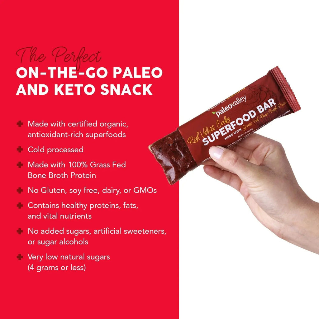 Paleovalley Superfood Bars – Red Velvet– 10 Pack – 9g Protein per Bar – Gluten-Free, Grain-Free, Paleo, Non-GMO – On-the-Go Snack - TrustMedUSA