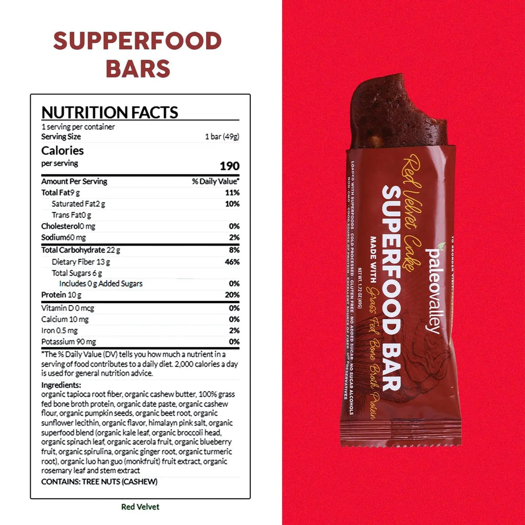 Paleovalley Superfood Bars – Red Velvet– 10 Pack – 9g Protein per Bar – Gluten-Free, Grain-Free, Paleo, Non-GMO – On-the-Go Snack - TrustMedUSA