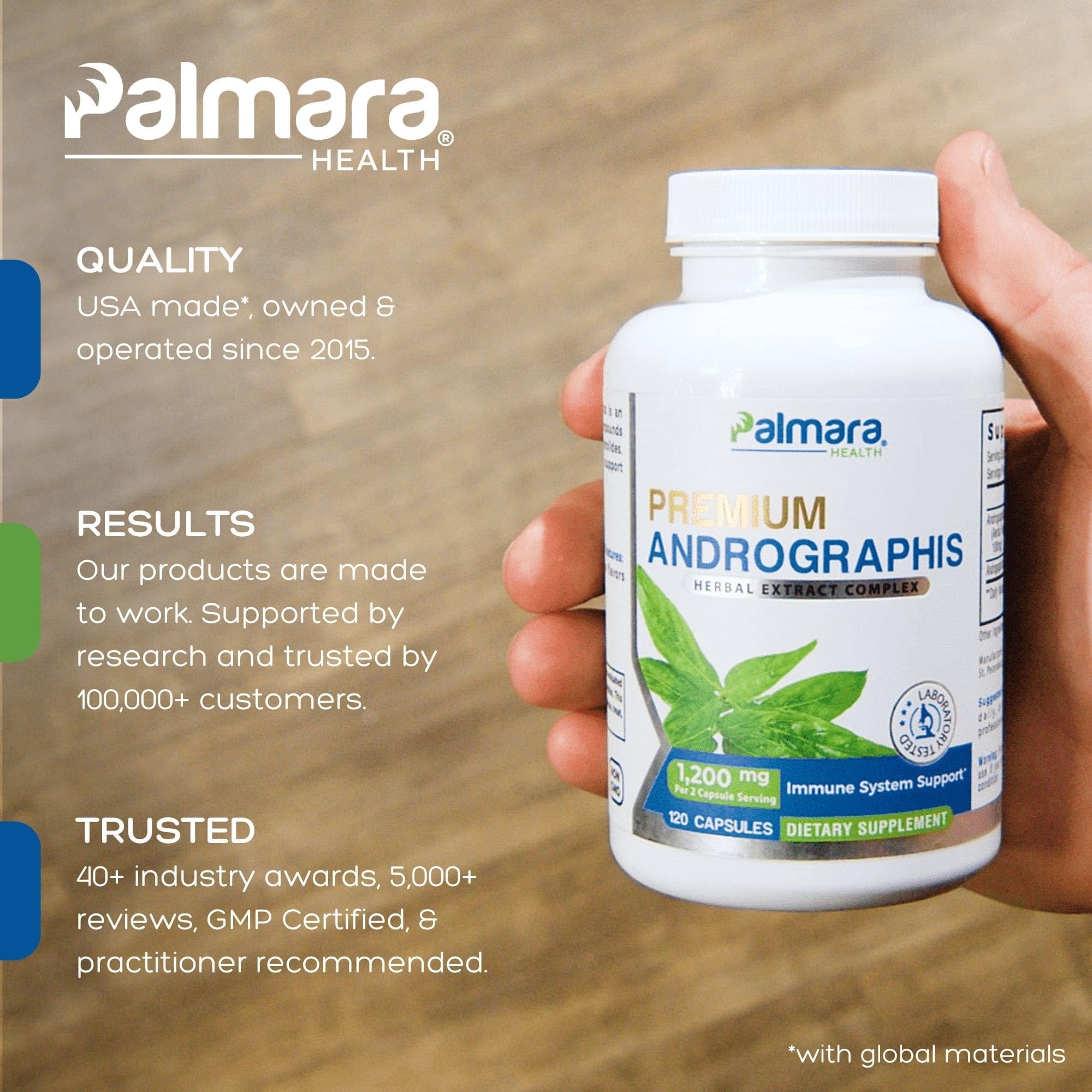 Palmara Health Premium Andrographis Paniculata Extract 1,200mg with 100mg Andrographolides Vegan Capsules for Immune & Digestive Support, Non-GMO, Gluten Free, Herbal Dietary Supplement - TrustMedUSA