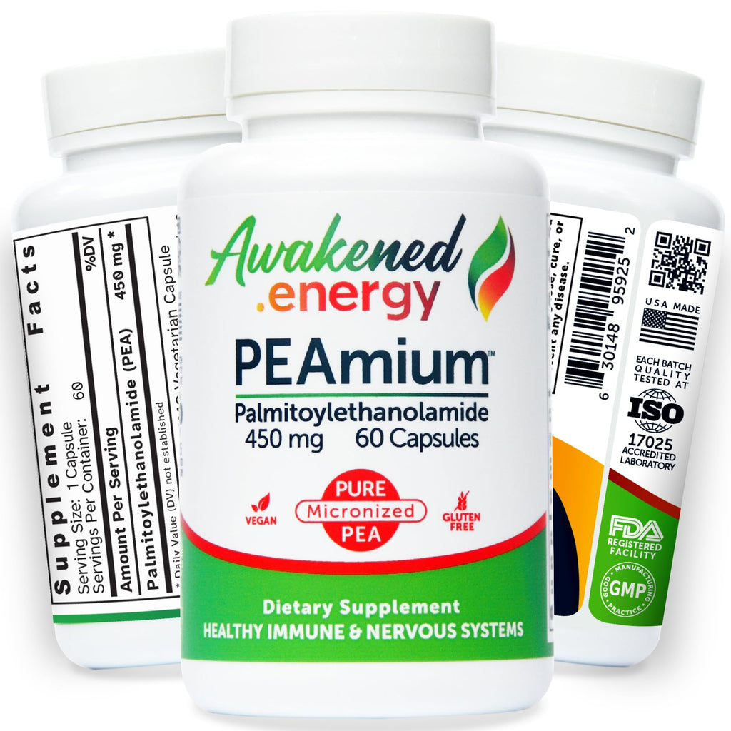 Palmitoylethanolamide 450mg Comfort Mobility Nerves Cognitive & Immune Support - Micronized High Absorption - All Natural Pea - USA Made - No Additives or Excipients – 60 Vegan Capsules Supplement - TrustMedUSA