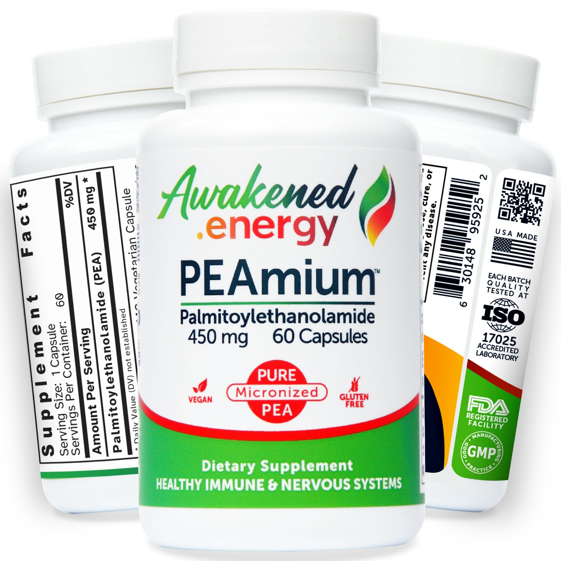 Palmitoylethanolamide 450mg Comfort Mobility Nerves Cognitive & Immune Support - Micronized High Absorption - All Natural Pea - USA Made - No Additives or Excipients – 60 Vegan Capsules Supplement - TrustMedUSA