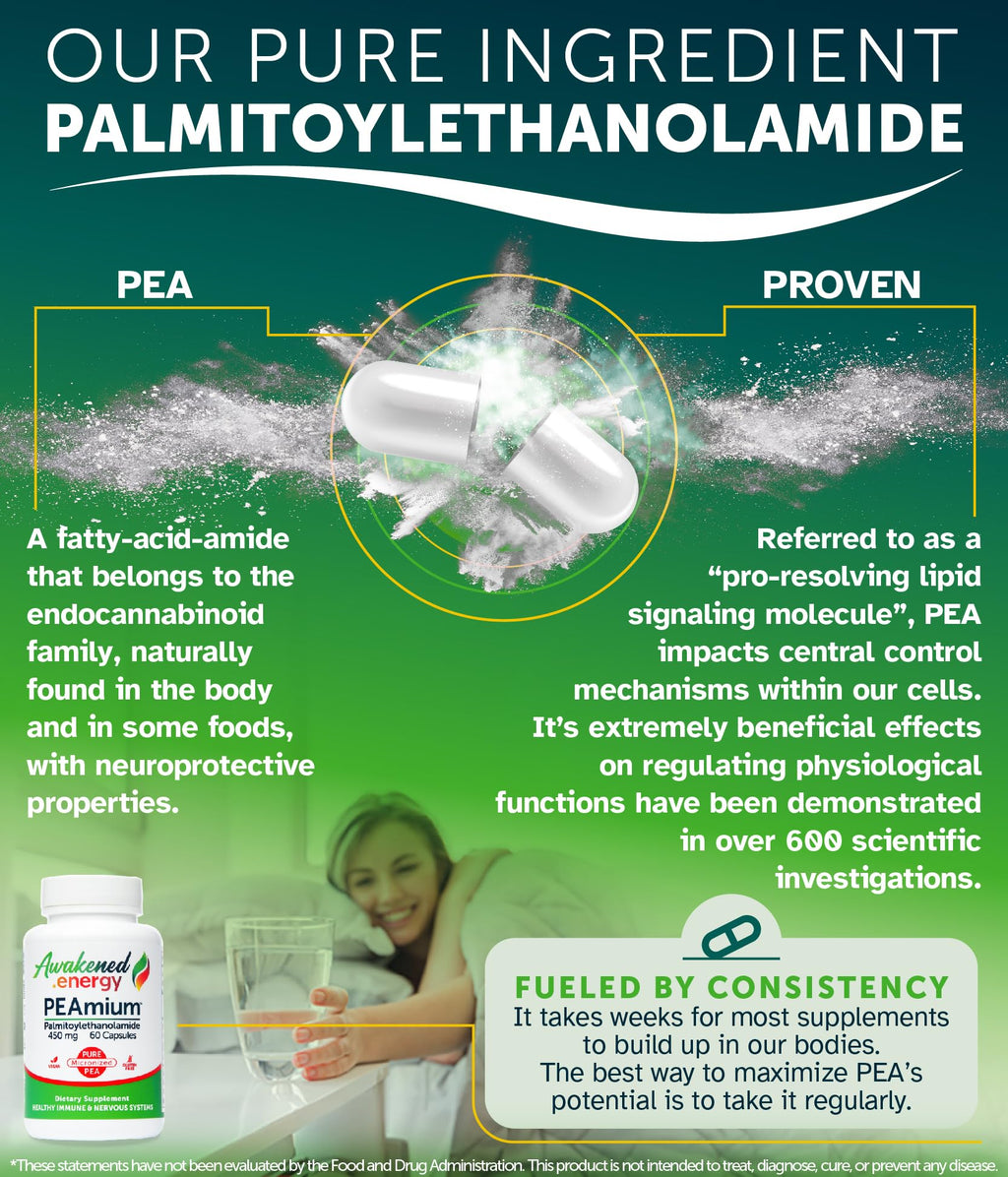 Palmitoylethanolamide 450mg Comfort Mobility Nerves Cognitive & Immune Support - Micronized High Absorption - All Natural Pea - USA Made - No Additives or Excipients – 60 Vegan Capsules Supplement - TrustMedUSA