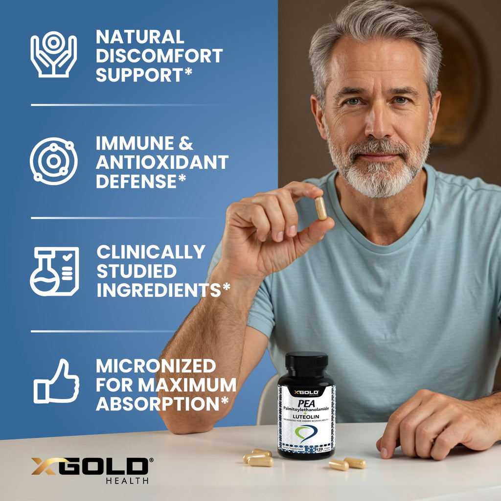 Palmitoylethanolamide 630 mg + Luteolin Standardized 98%- Micronized Pea 99% Highly Purified and Bioavailable - Made in USA - Supplement for Men and Women - 120 Veggie Capsules - TrustMedUSA
