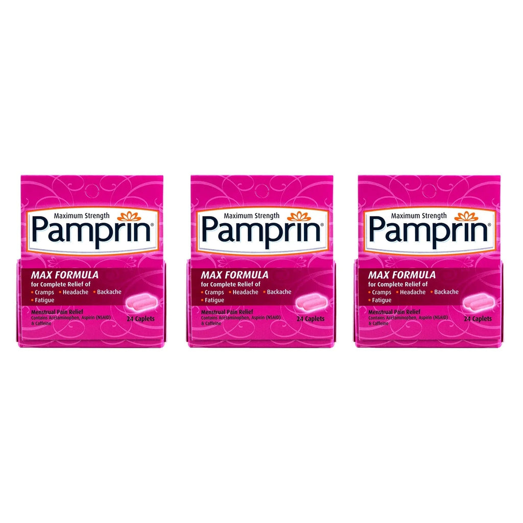 Pamprin Maximum Strength Formula, 24 Caplets (Pack of 3) - TrustMedUSA