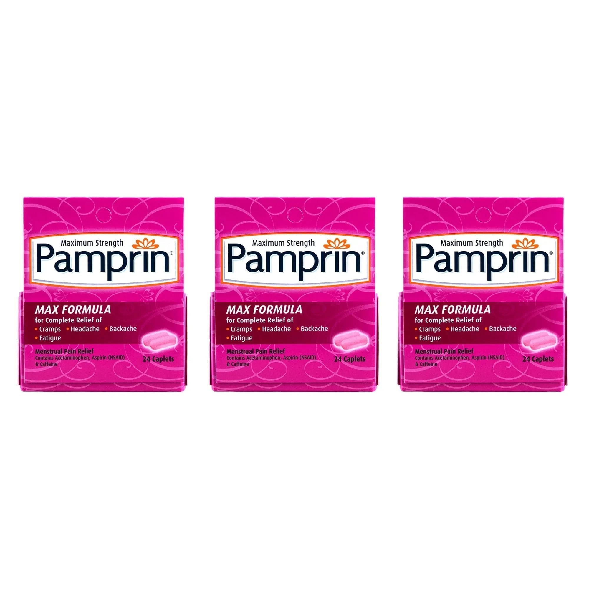 Pamprin Maximum Strength Formula, 24 Caplets (Pack of 3) - TrustMedUSA