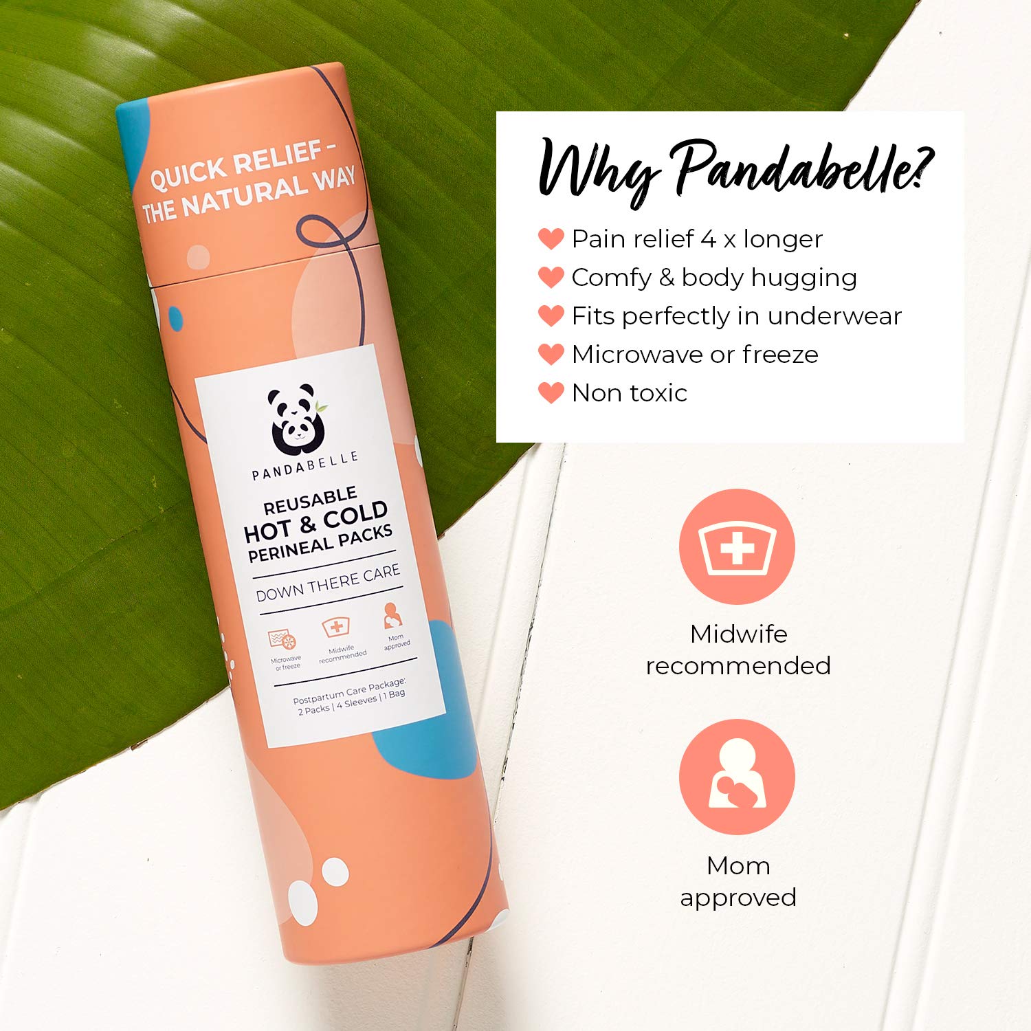 Pandabelle Hot & Cold Reusable Perineal Ice Pack with 4 Washable Cotton Sleeves & Carry Bag for Postpartum Perineal Pain, Hemorrhoids, C-Section Scar, Breastfeeding, Post-Waxing Hair Removal & More - TrustMedUSA