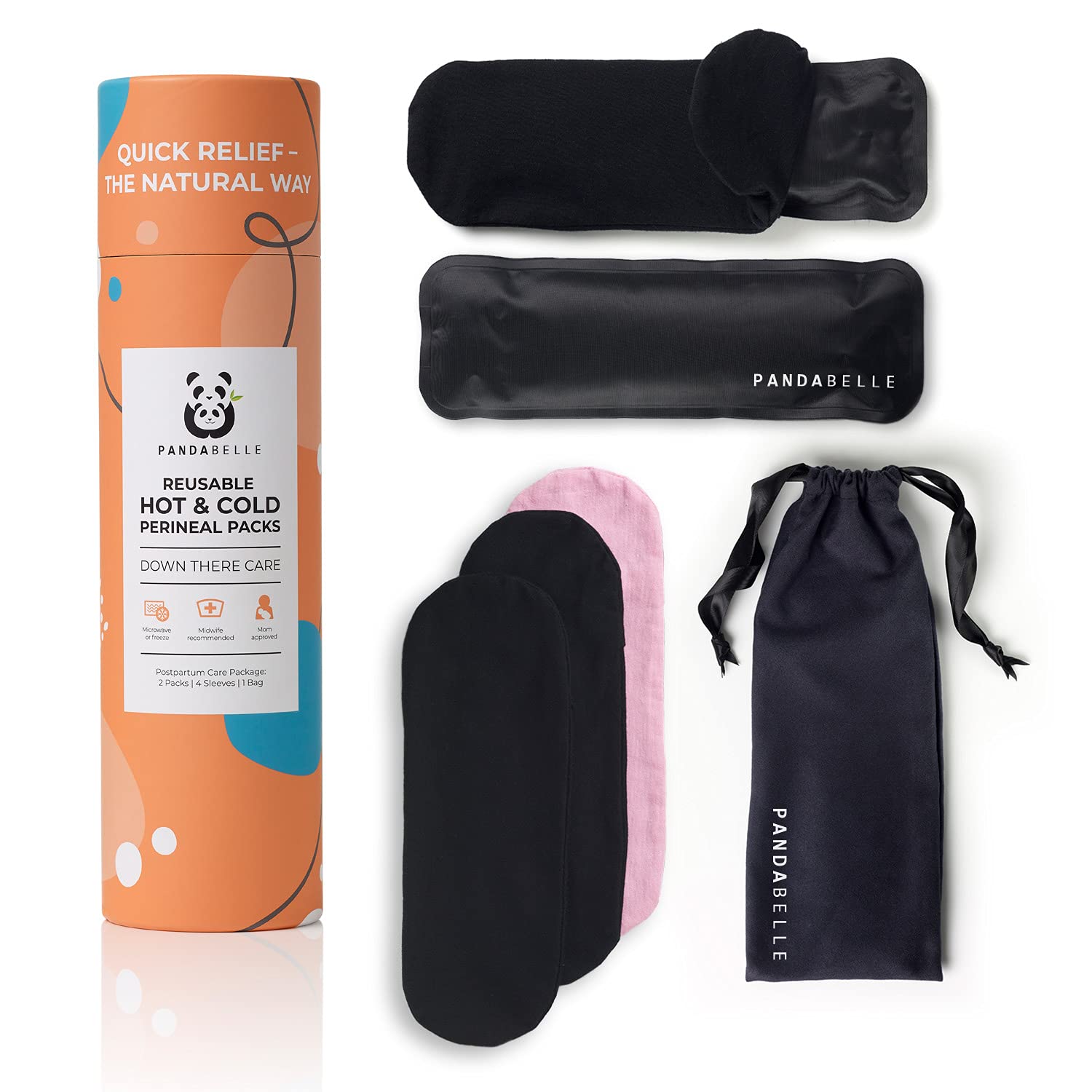 Pandabelle Hot & Cold Reusable Perineal Ice Pack with 4 Washable Cotton Sleeves & Carry Bag for Postpartum Perineal Pain, Hemorrhoids, C-Section Scar, Breastfeeding, Post-Waxing Hair Removal & More - TrustMedUSA