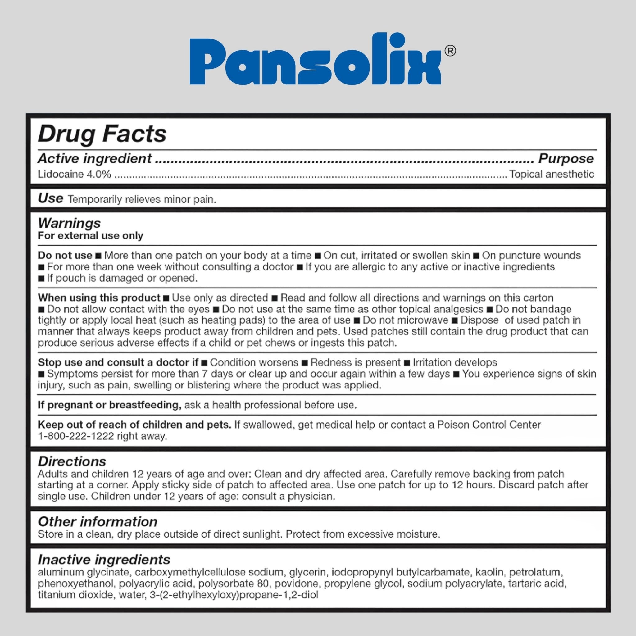 Pansolix Lidocaine Pain Relief Patches 4% | Topical Analgesic Patch | 10 x 14 cm | Skin Tone | Pack of 30 - TrustMedUSA