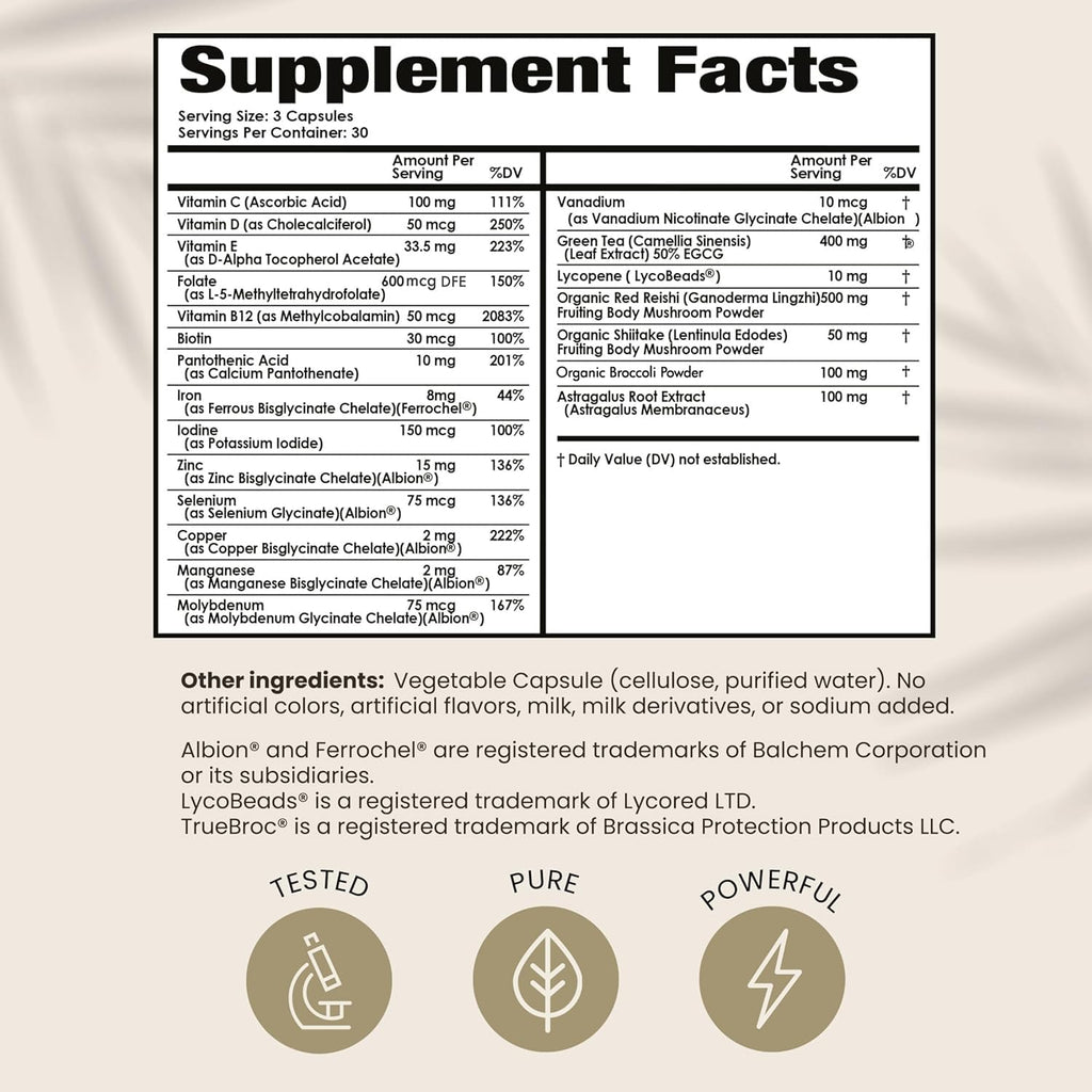 PAPCLEAR Physician Formulated | All Natural Immune Support Supplement | Advanced Powerful Immunity Booster | 21 Vitamins & Nutrients with Organic Shiitake Mushroom & Lycopene | 90 Capsules | Pack of 1 - TrustMedUSA