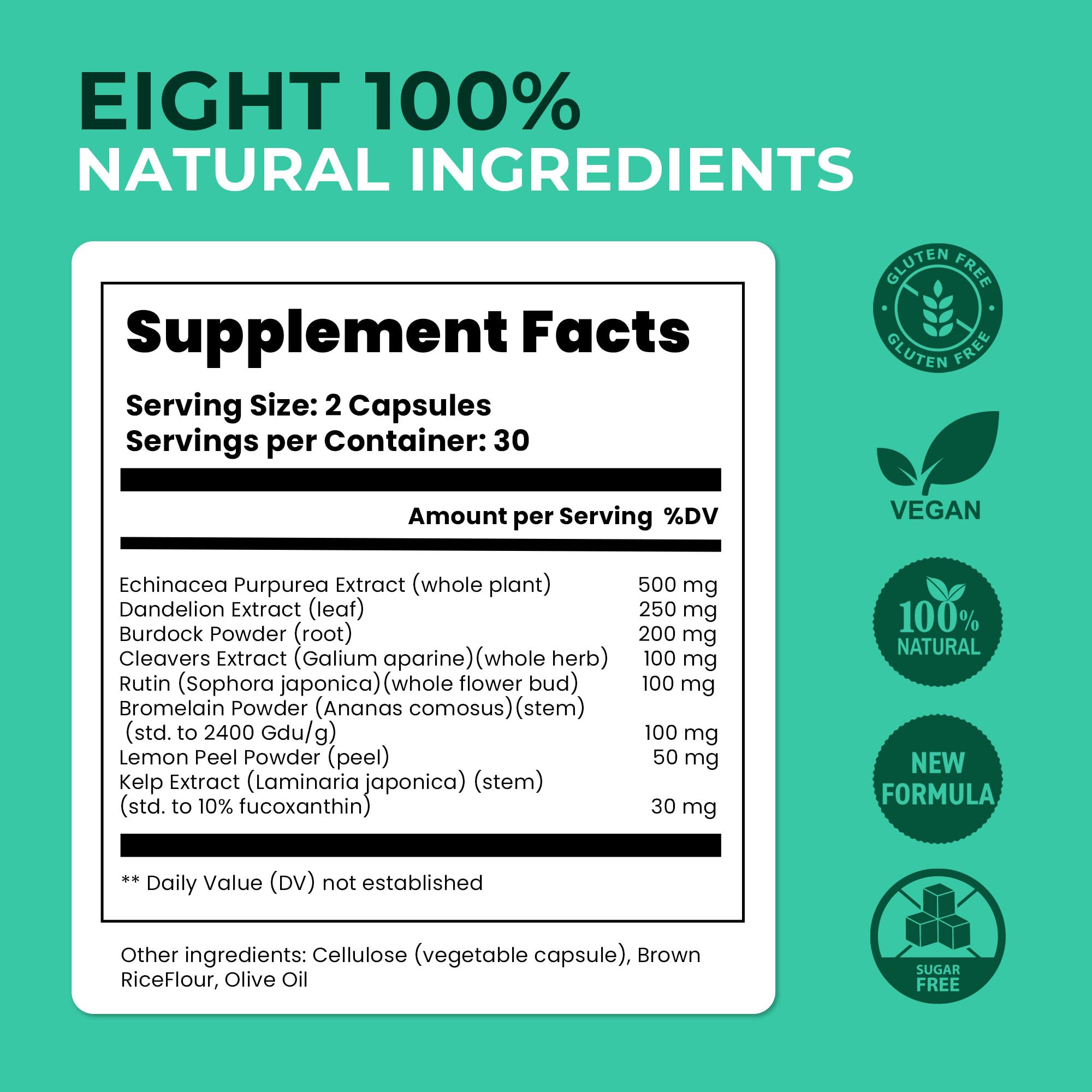Paradise Emerald Lymphatic Drainage Supplements: Natural Herbal Complex Echinacea Burdock Root Dandelion Cleavers - Lymph System Support for Bloating Immune Health Fluid Balance 60 Capsules - Maple Wellness Supplements