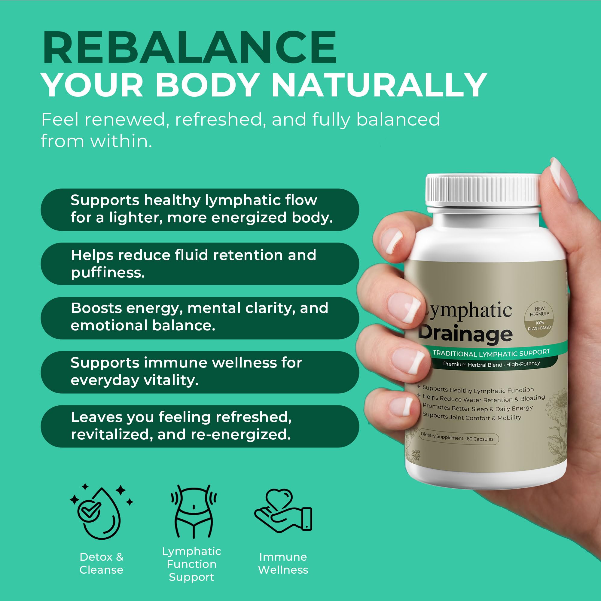Paradise Emerald Lymphatic Drainage Supplements: Natural Herbal Complex Echinacea Burdock Root Dandelion Cleavers - Lymph System Support for Bloating Immune Health Fluid Balance 60 Capsules - Maple Wellness Supplements