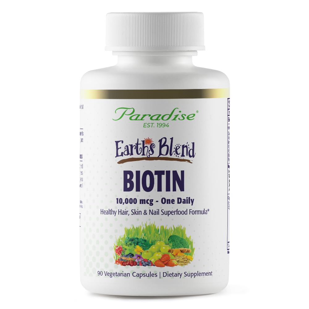 Paradise Herbs Earth's Blend Biotin Supplement, Hair, Skin & Nails, Whole Body Health, Vegan, Non-GMO, 90 Vegetarian Capsules - TrustMedUSA