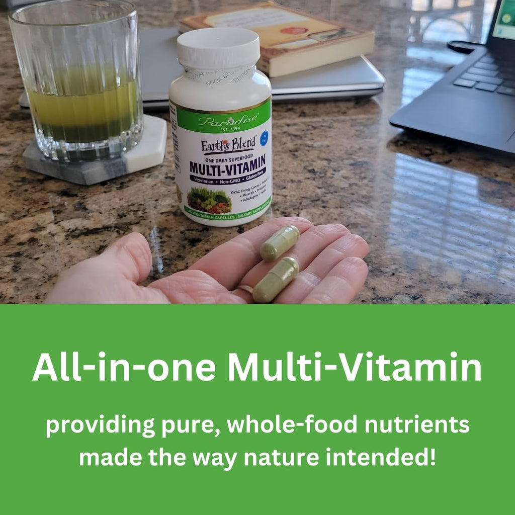 Paradise Herbs Earth's Blend Once Daily Multivitamin with Iron, 48 Organic Superfoods, Probiotics, Antioxidants, Vitamins A, B12, C, D, K2, 60 Capsules - TrustMedUSA
