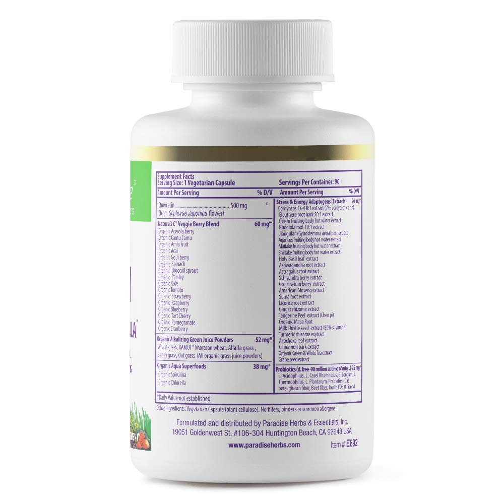 Paradise Herbs Earth's Blend Quercetin, for Immunity, Antioxidant Activity, Probiotics, Adaptogens, Vegan, Non GMO, Gluten Free, 90 Vegetarian Capsules - TrustMedUSA