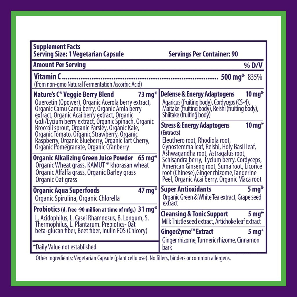 Paradise Herbs Earth's Blend Vitamin C with Nature's C and Adaptogens, Superfoods Base of Probiotics & Organic Alkalizing Greens, 90 Vegetarian Capsules - TrustMedUSA