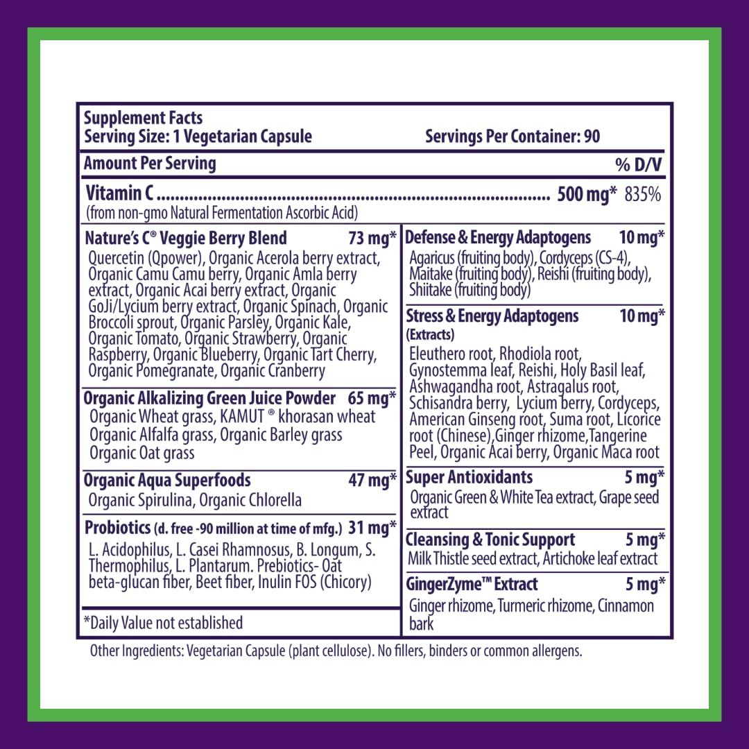 Paradise Herbs Earth's Blend Vitamin C with Nature's C and Adaptogens, Superfoods Base of Probiotics & Organic Alkalizing Greens, 90 Vegetarian Capsules - TrustMedUSA