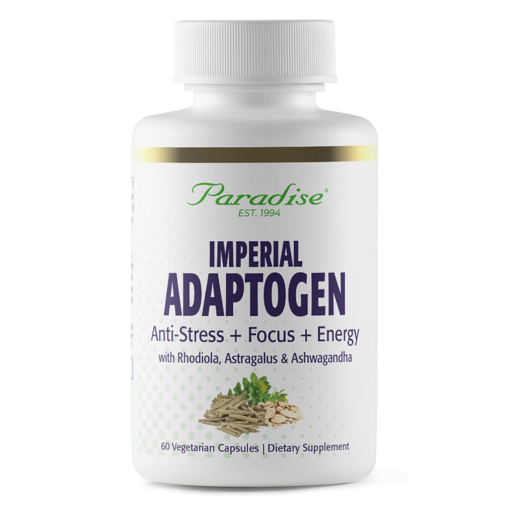Paradise Herbs, Imperial Adaptogens, with Ashwagandha, Astragalus, Rhodiola, Proprietary Adaptogen Blend for Stress Support, Focus & Energy, 60 Vegetarian Capsules - TrustMedUSA