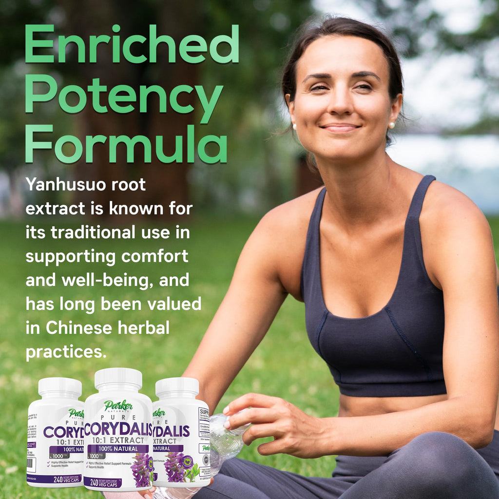 Parker Naturals Pure Corydalis Root Extract Capsule - 1000mg Strength, 10:1 Corydalis Yanhusuo Extract, Natural Relief, Long Lasting, 100% Vegetarian, 120 Servings, 240 Count - TrustMedUSA