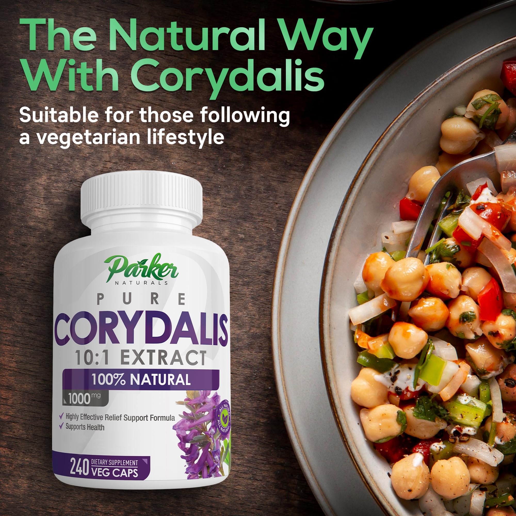 Parker Naturals Pure Corydalis Root Extract Capsule - 1000mg Strength, 10:1 Corydalis Yanhusuo Extract, Natural Relief, Long Lasting, 100% Vegetarian, 120 Servings, 240 Count - TrustMedUSA