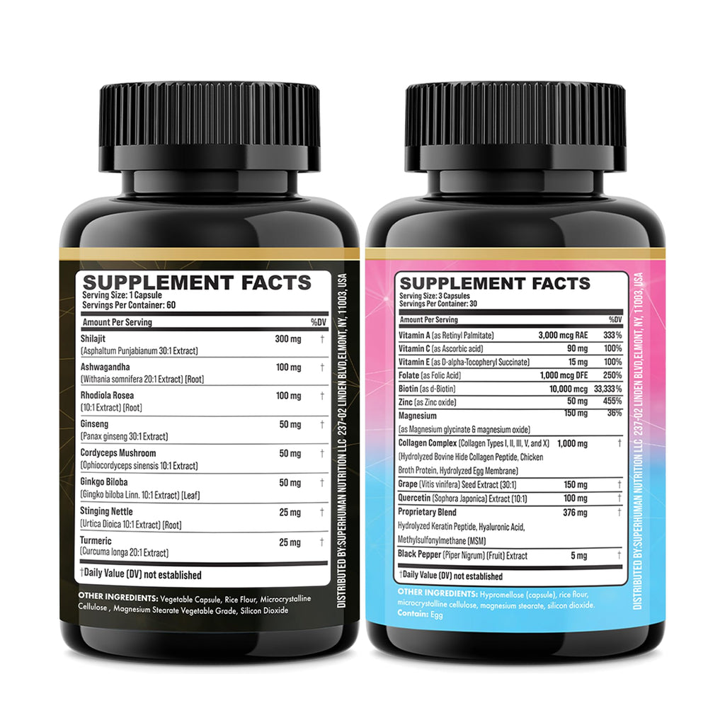 Parrox Adaptogen & Beauty Bundle – Rhodiola, Panax Ginseng, Ashwagandha, Cordyceps, Turmeric, Collagen, Biotin, Keratin, MSM, Hyaluronic Acid, Zinc, Quercetin, Vitamin C, A & E, Folate, Magnesium - TrustMedUSA