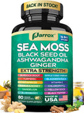 Parrox Sea Moss, Black Seed Oil, Ashwagandha, Turmeric, Chlorophyll, Dandelion, Ginger, Vitamin D3, Black Pepper, Elderberry, ACV, Yellow Dock, Burdock Root, Manuka, Vitamin C, Bladderwrack (60 Caps) - TrustMedUSA