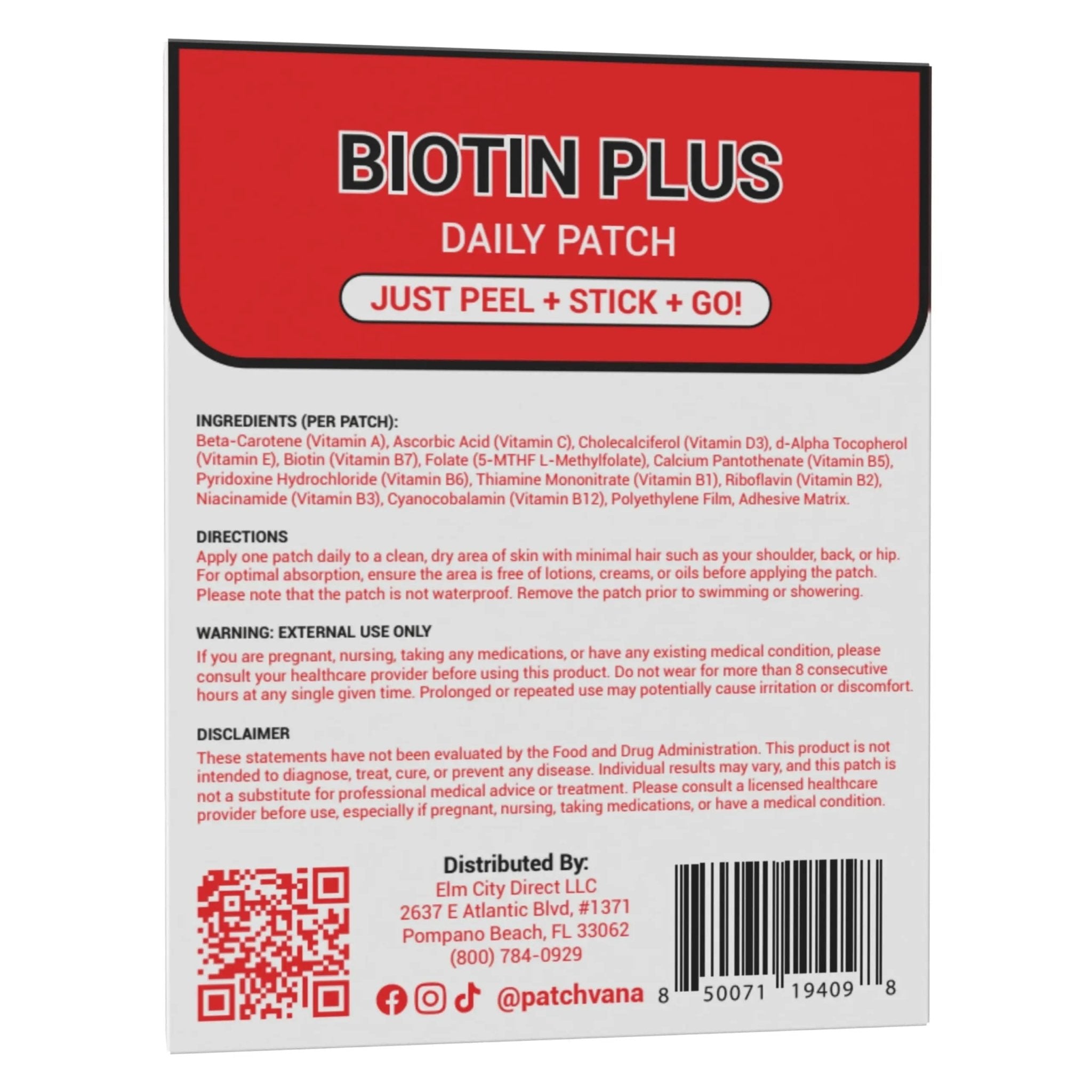 Patchvana Biotin Plus Patch for Women & Men, 1 Month Supply, 30 Patches - TrustMedUSA