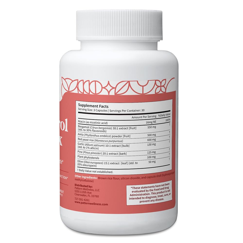 Pattern Wellness Cholesterol Complex Supplement – Supports Overall Well-Being – 3rd Party Lab Tested – 90 Vegan Capsules - TrustMedUSA