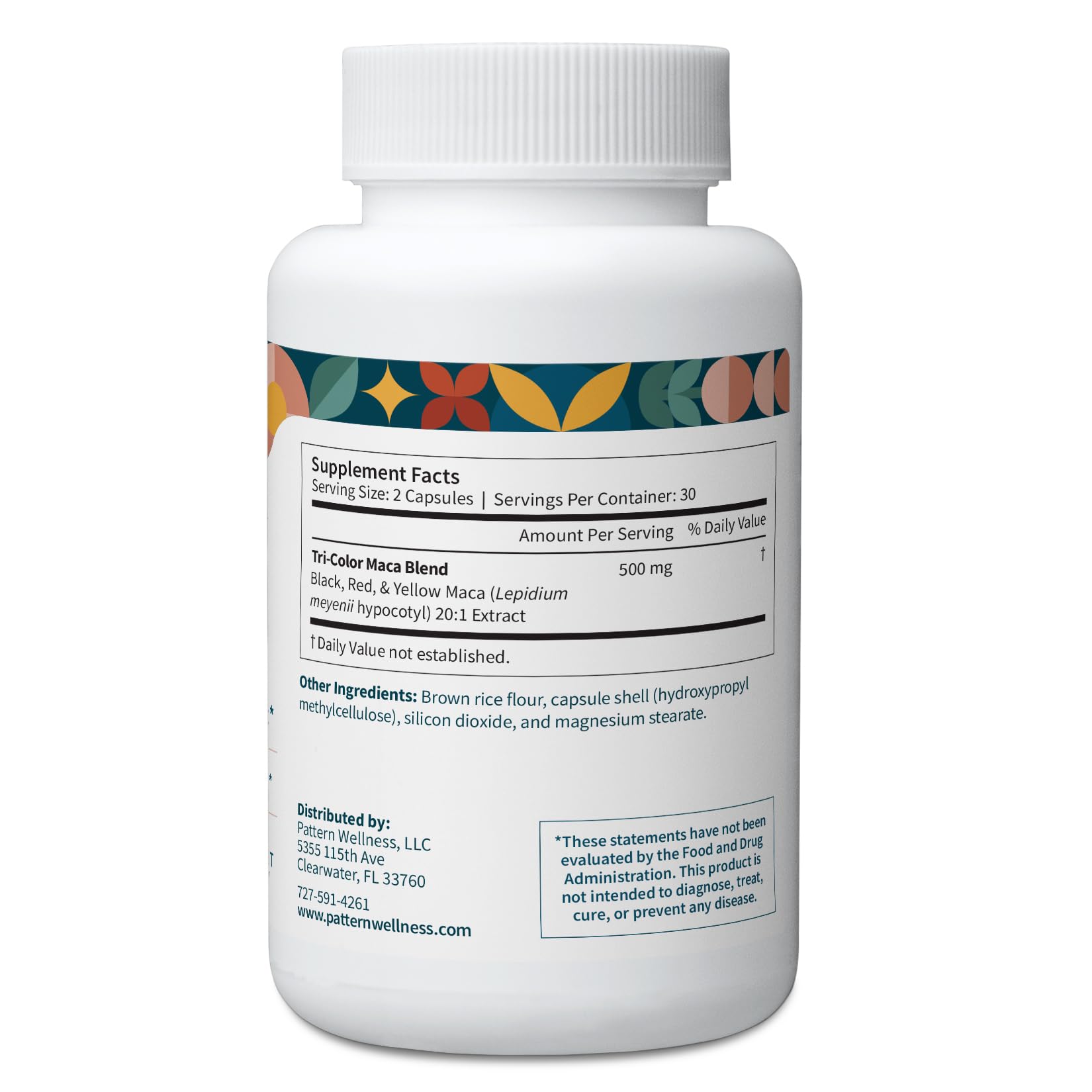 Pattern Wellness Maca Root Extract 20:1-500mg Per Serving – for Men & Women – Tri-Color Black/Red/Yellow Blend – 60 Vegan, Non-GMO Capsules - TrustMedUSA